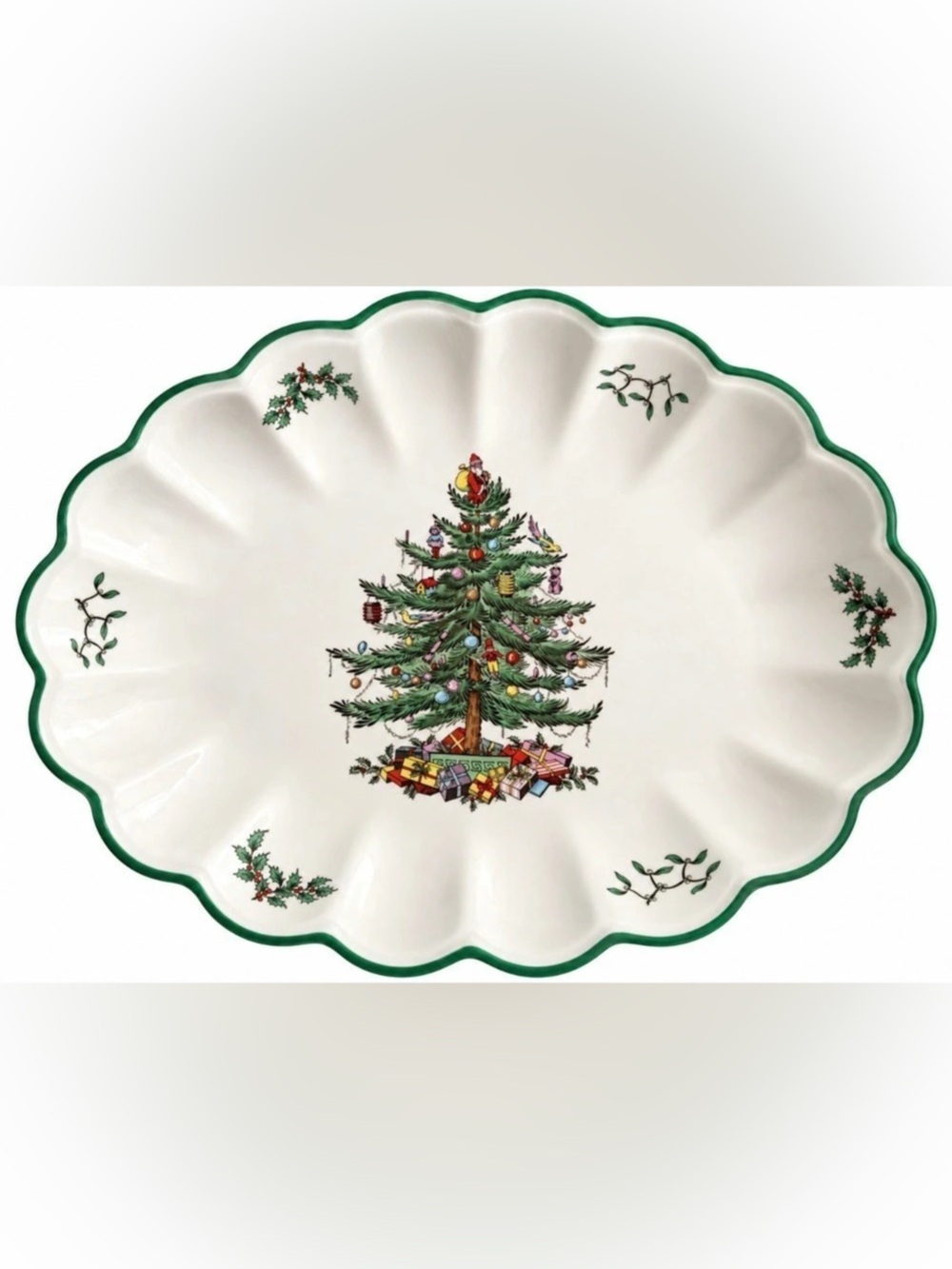 NWT Spode Christmas Tree Scalloped Oval Serving Tray 30CTR676 2003 Box England